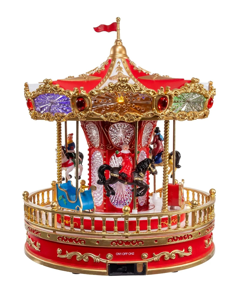 Kurt Adler 11.1-Inch Battery Operated Led Lighted Musical Santa Carousel with Motion Table Piece