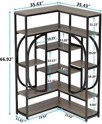 Tribesigns 7-Shelf Corner Bookshelf, Large Modern Bookcase, Tall L-shaped Shelf Stand Display Rack with Storage, Metal Frame for Living