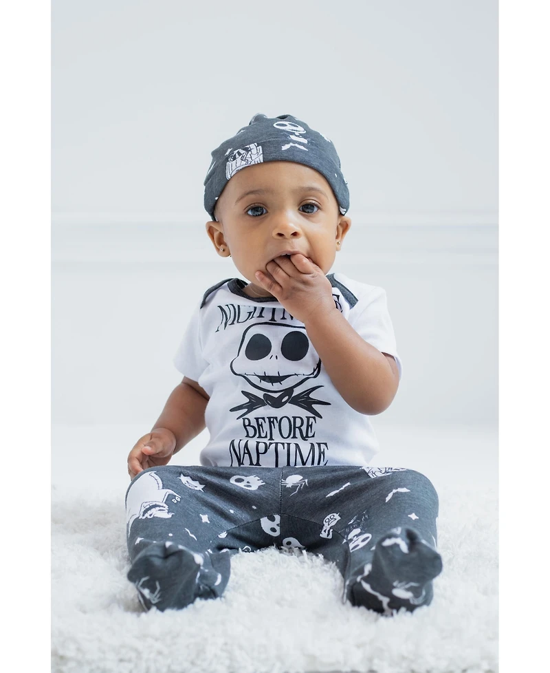 Nightmare Before Christmas Baby Boys Bodysuit Pants and Hat 3 Piece Outfit Set