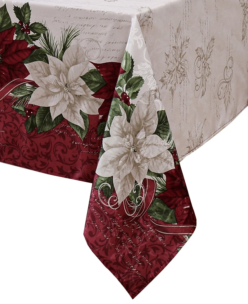 Elrene Clarette Poinsettia Holiday Fabric Rectangle Tablecloth