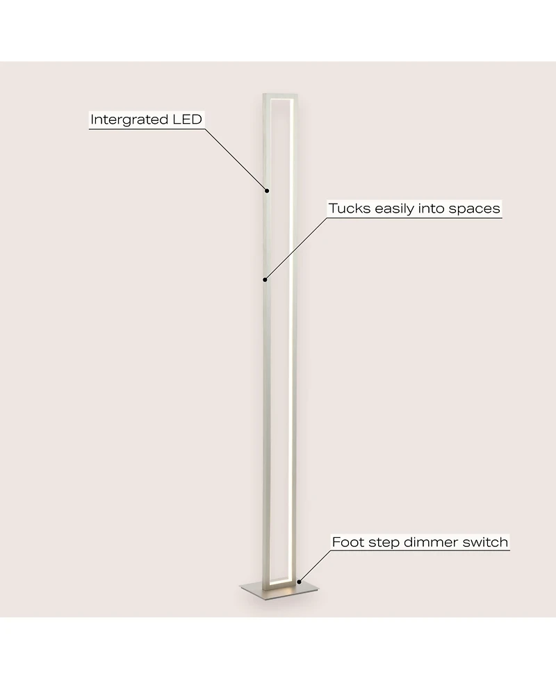 Jonathan Y Johan 59.5" Modern Minimalist Aluminum Integrated Tower Led Floor Lamp, Nickel