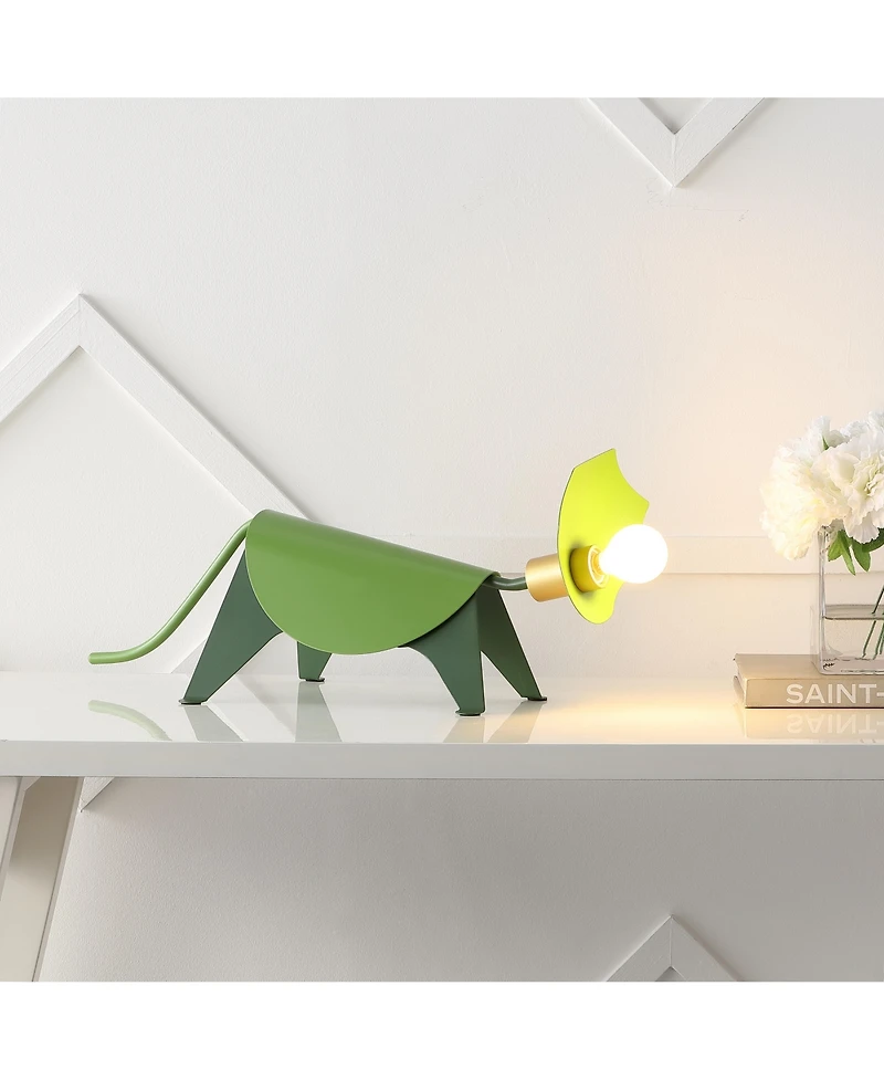 Jonathan Y Gretchen 7.5" Modern Industrial Iron Triceratops Led Kids' Lamp, Green