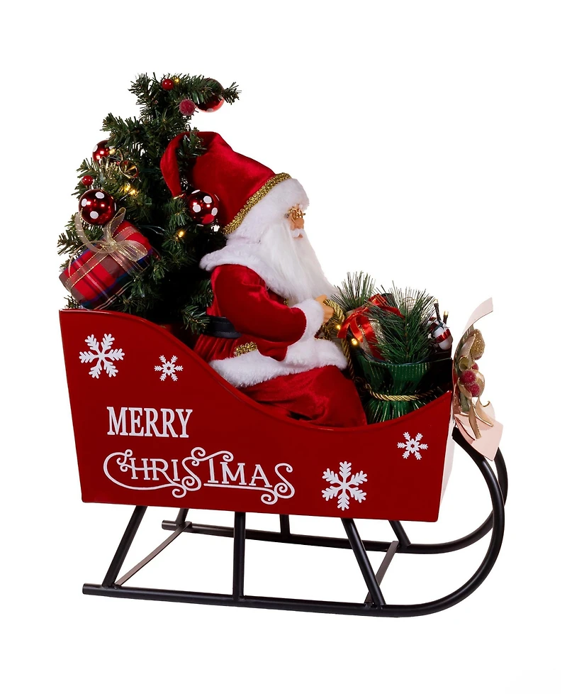 Kurt Adler 24-Inch Battery Operated Musical Led Santa in Metal Sleigh Table Piece