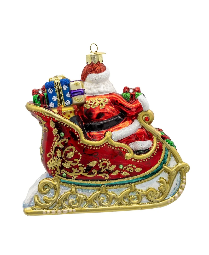 Kurt Adler 6.25-Inch Bellissimo Glass Santa in Sleigh Ornament