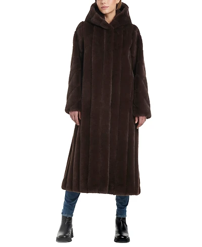 Jones New York Women's Hooded Faux-Fur Maxi Coat