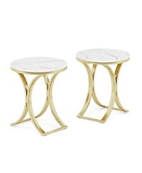 Tribesigns Set of 2 Small Round Sofa Side Table, Marble White and Gold End Table, Contemporary Marble Side Table