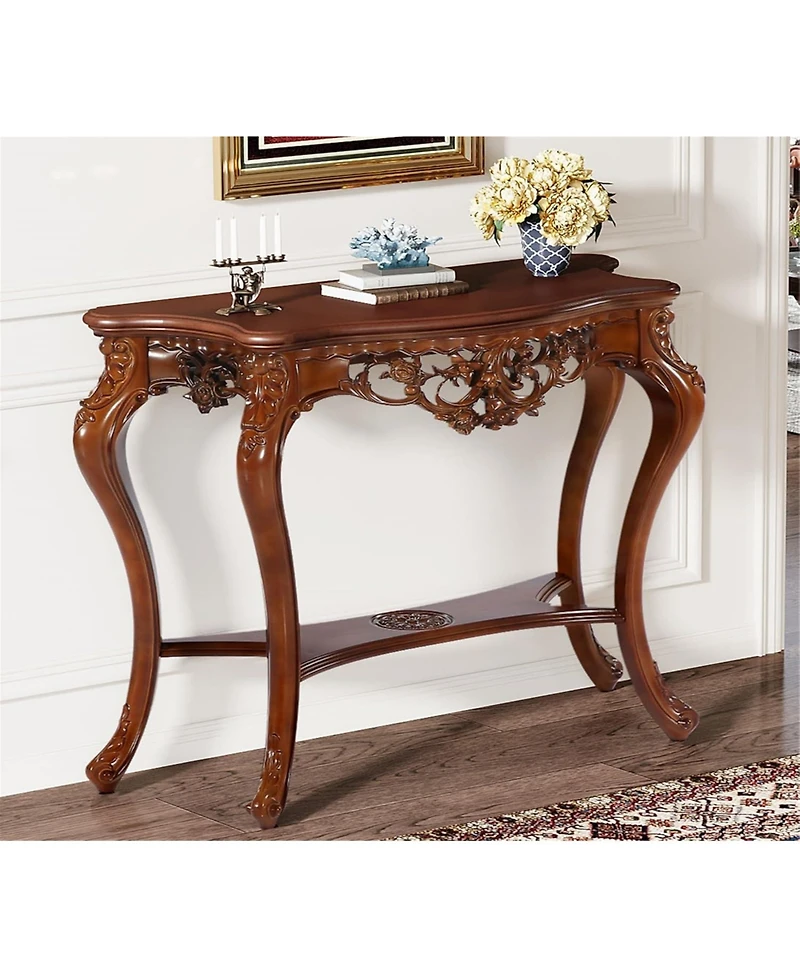Tribesigns Antique Console Table, 38 Inch Victorian Half Moon Sofa Table with Hollow Floral Apron and Cabriole Legs for Entryway, Hallway, Living Room