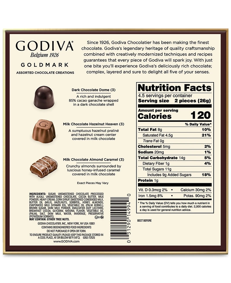 Godiva Holiday Goldmark Assorted Chocolate Gift Box, 9 Pieces