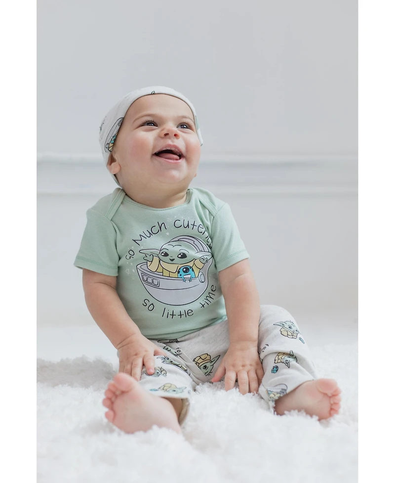 Star Wars Baby Boys The Mandalorian Bodysuit Pants and Hat 3 Piece Outfit Set Newborn to