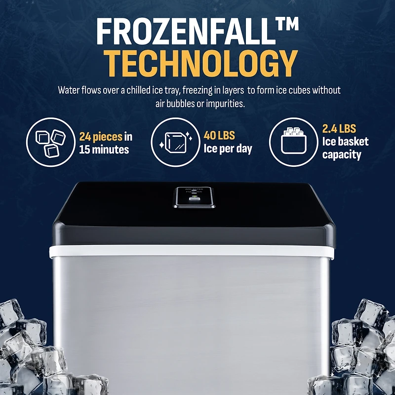 Newari Countertop Clear Ice Maker, 40 lbs. of Ice a Day with Easy to Clean Bpa-Free Parts, Perfect for Cocktails, Scotch, Soda and More