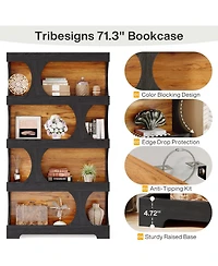 Tribesigns 71" Tall Bookcase, 4-Tier S-Shaped Bookshelf, Wood Decorative Storage Shelving, Modern Freestanding Display Shelves, Large Library Book She