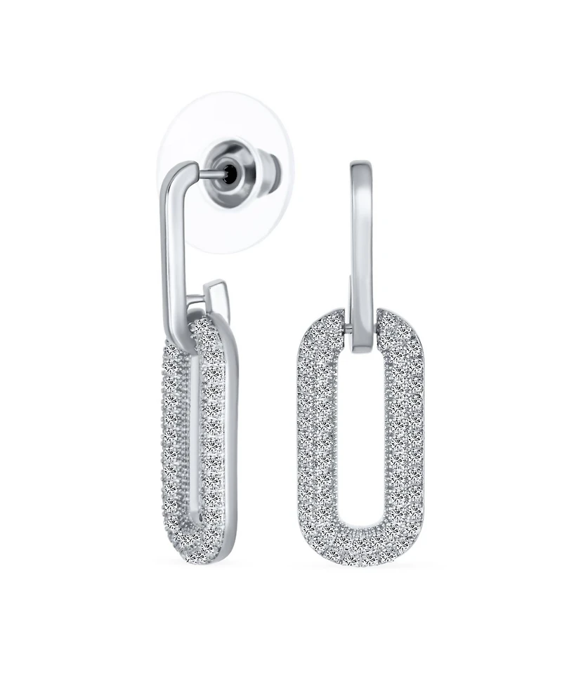 Bling Jewelry Geometric Vertical U Rectangle Inside Out Micro Pave Cz Dangling Chain Link Paperclip Earrings Gold Plated