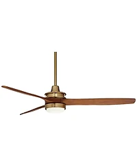 Casa Vieja 52" Windspun Indoor Ceiling Fan 3 Blade Led Light Remote Control Soft Brass Finish Motor Walnut Finish Wood Blades