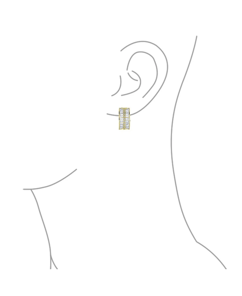 Bling Jewelry Art Deco Style Statement Cz Half Hoop Baguette Earrings Clip On Yellow Gold Plated