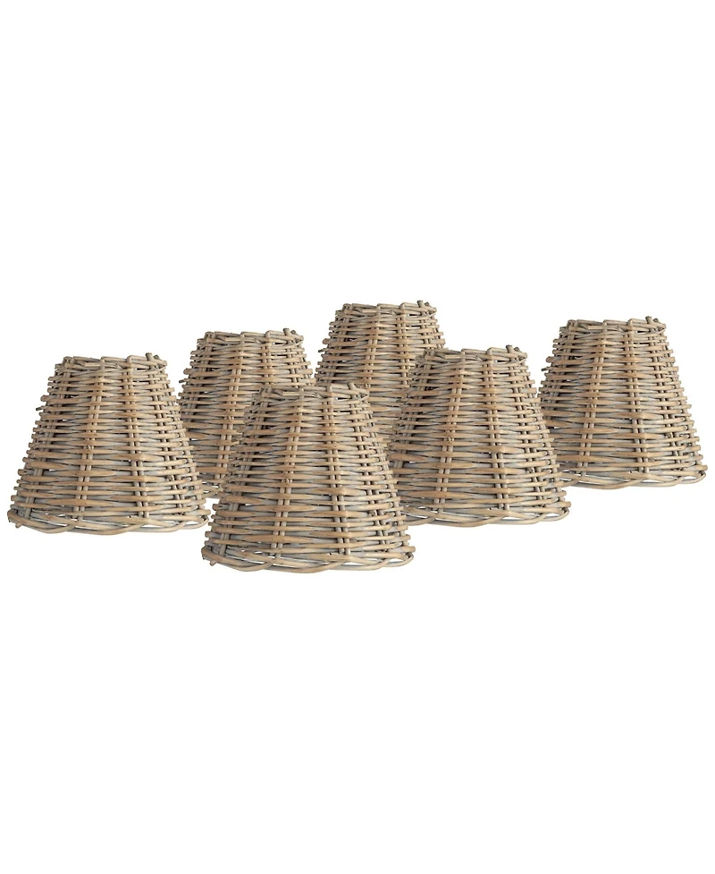 Springcrest Collection Set of 6 Lamp Shades Natural Wicker Weave Small 3" Top x 6" Bottom x 5" High Candelabra Clip-On Fitting