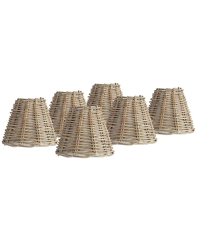 Springcrest Collection Set of 6 Lamp Shades Natural Wicker Weave Small 3" Top x 6" Bottom x 5" High Candelabra Clip-On Fitting