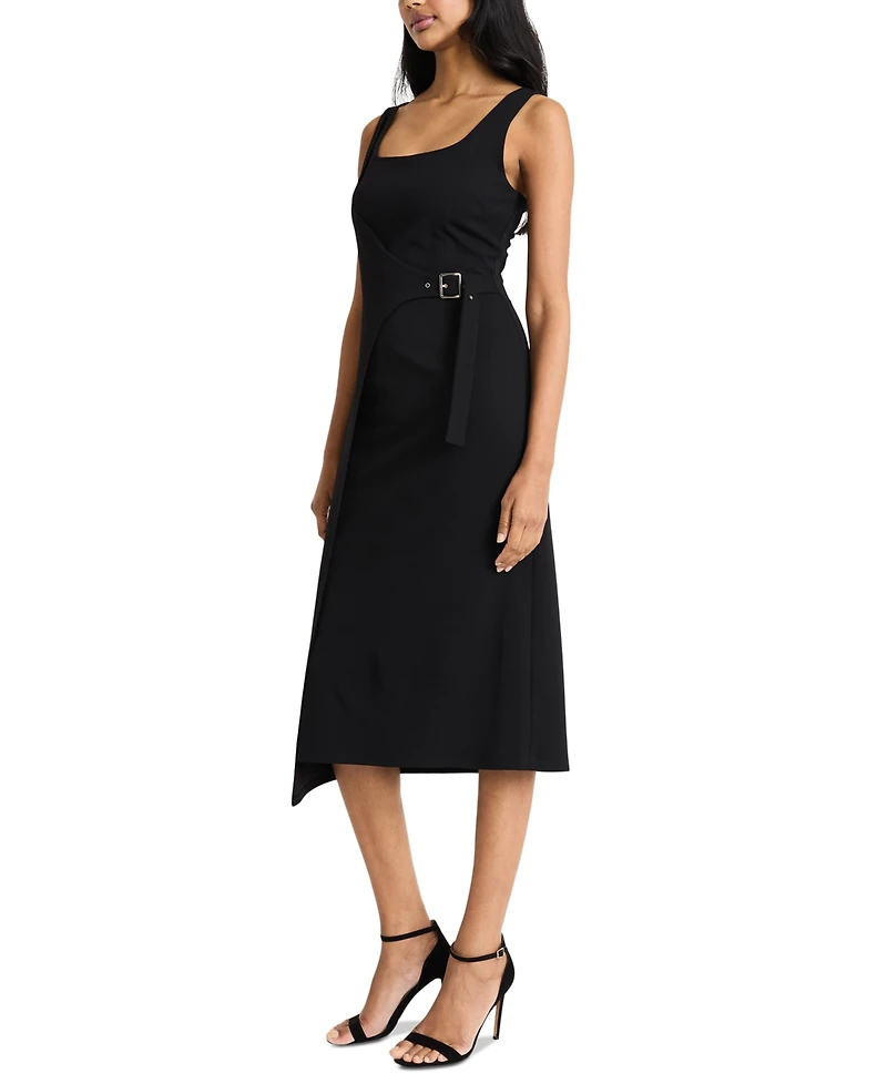 Donna Morgan Women's Belt-Wrap Square-Neck Midi Dress