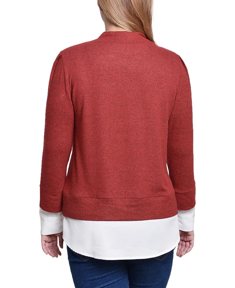 Ny Collection Petite Long Sleeve Two-Fer Top