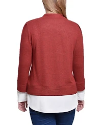 Ny Collection Petite Long Sleeve Two-Fer Top