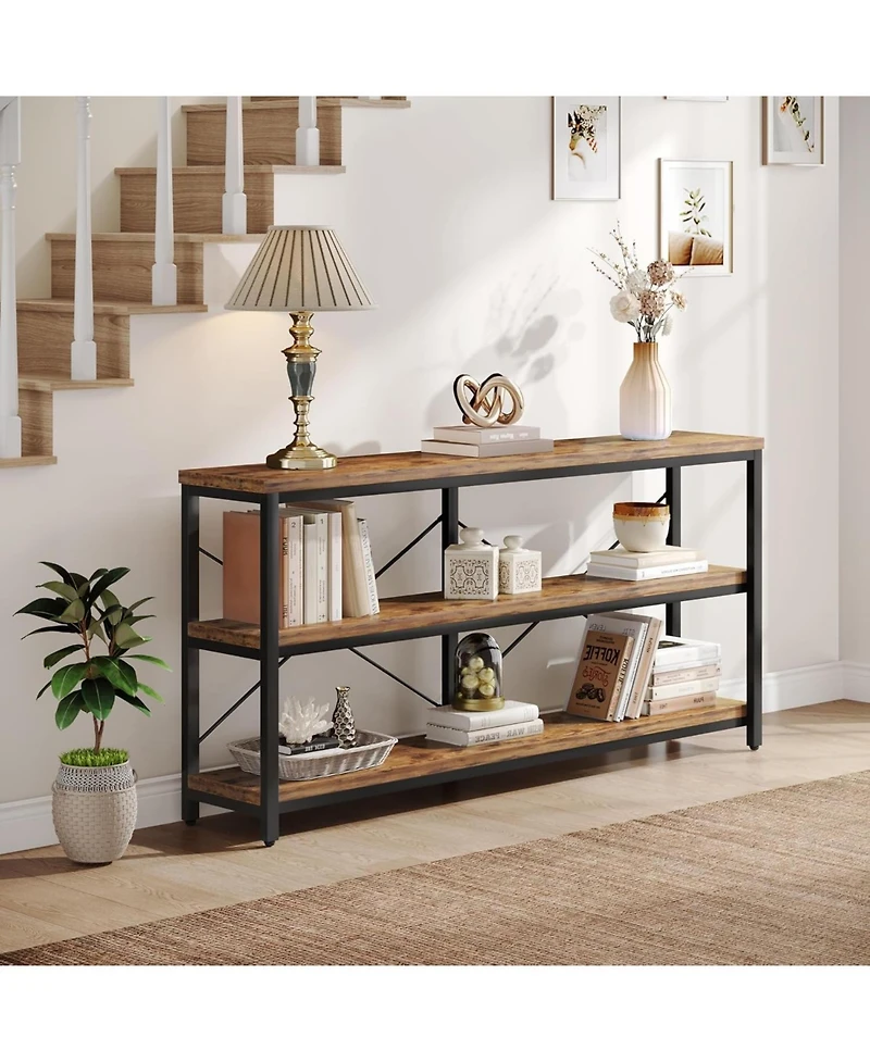Tribesigns 55-Inch Industrial Sofa Table, 3-Tier Console Table with Metal Frame and Open Shelves