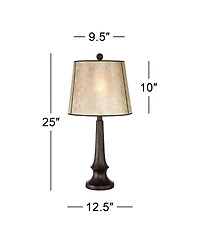 Franklin Iron Works Naomi Industrial Rustic Table Lamp 25" High Aged Bronze Brown Mica Drum Shade for Bedroom Living Room Bedside Nightstand Offi
