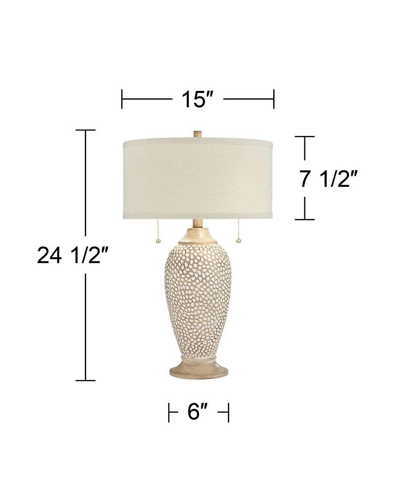 360 Lighting Cody Rustic Farmhouse Table Lamps 24 1/2" High Set of 2 Beige Textured Pebble Drum Shade for Bedroom Living Room Bedside Nightstand