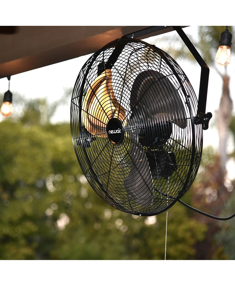 Newair 18" High Velocity Wall Mount Fan, Heavy Duty Waterproof Outdoor Fan, Adjustable Tilt and 3 Speeds up to 4012 Cfm, Pull Chain Switch | Wall Fan