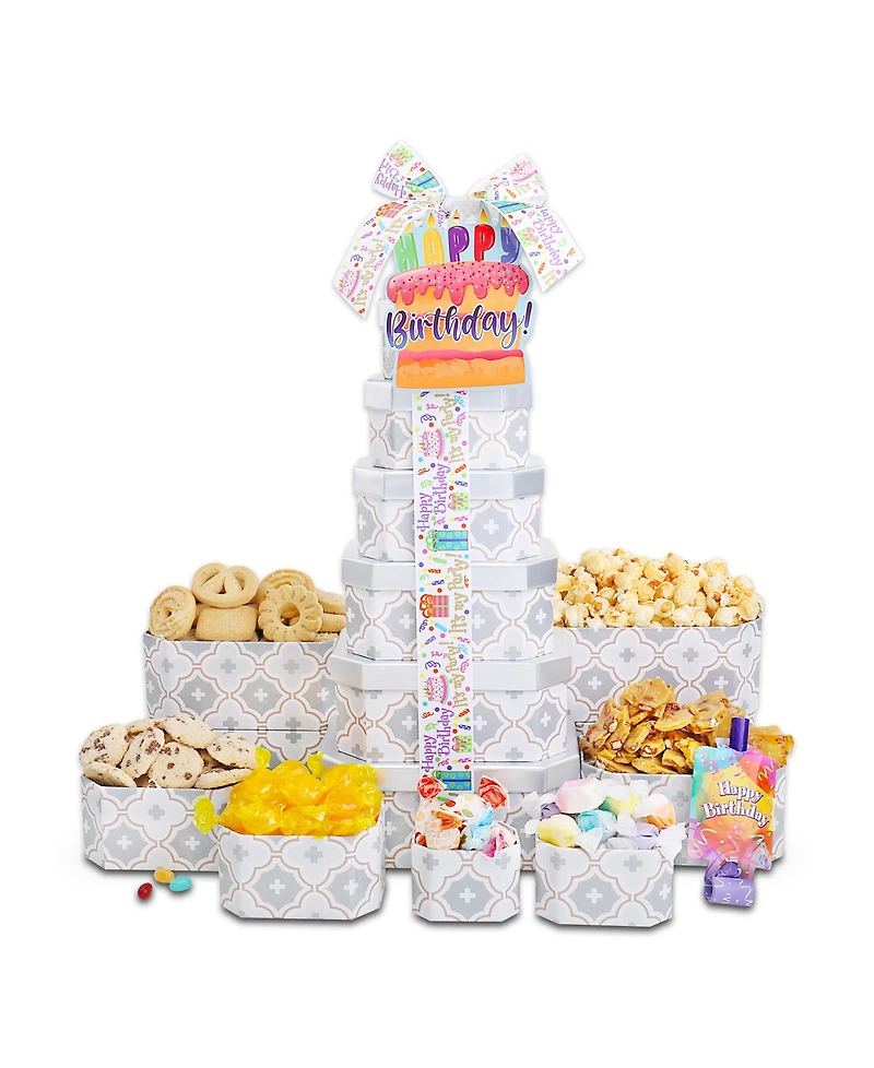 Alder Creek Gift Baskets Happy Birthday Gift Tower, 9 Piece