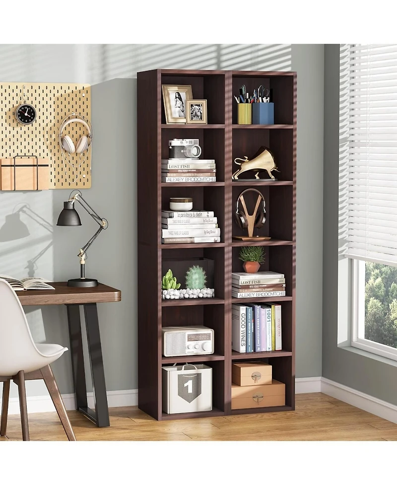 Tribesigns 70.9 Inch Tall Narrow Bookcase, Rustic Corner Bookcase with Storage, 6 Tier Cube Display Shelves for Home Office