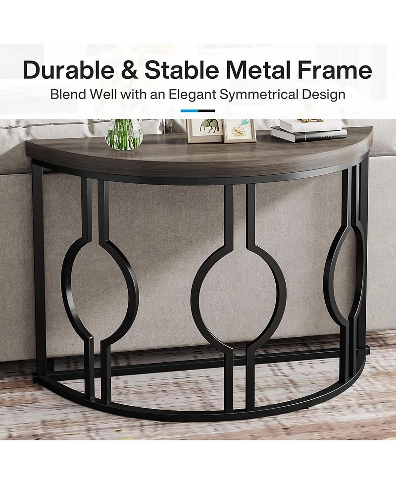Tribesigns Half Moon Console Table for Entryway, 43 Inch Industrial Semi Circle Sofa with Geometric Base, Wood Accent Living Room, Hal