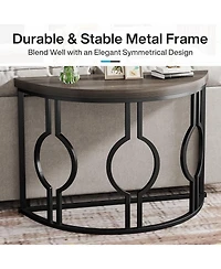 Tribesigns Half Moon Console Table for Entryway, 43 Inch Industrial Semi Circle Sofa with Geometric Base, Wood Accent Living Room, Hal