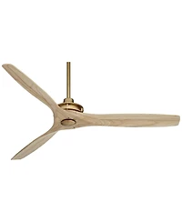 Casa Vieja 52" Windspun Modern Indoor Ceiling Fan 3 Blade Remote Control Soft Brass Finish Natural Wood Blades Bedroom Living Room