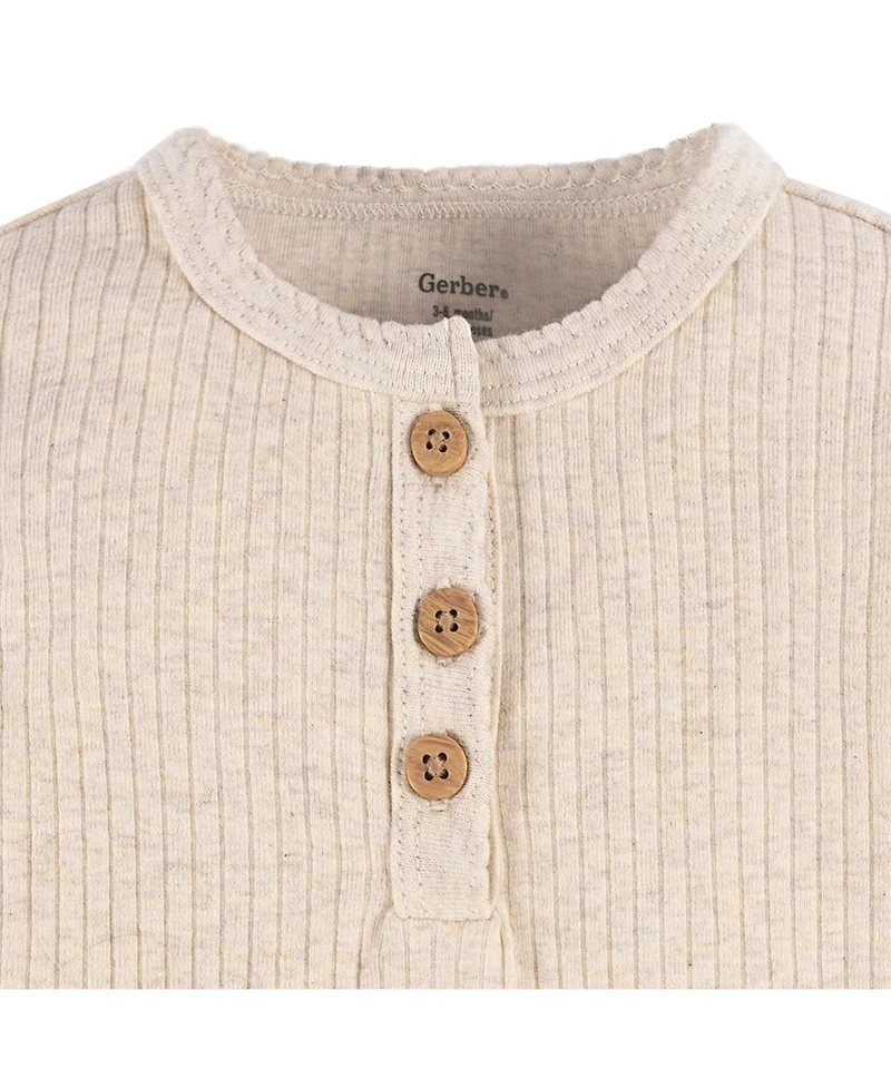 Gerber Baby Girls Henley Long Sleeve Bodysuits, 2-Pack