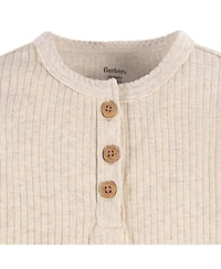 Gerber Baby Girls Henley Long Sleeve Bodysuits, 2-Pack