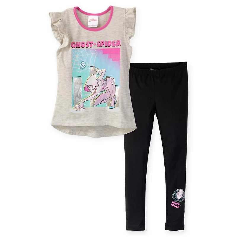 Spider-Man Girls Marvel Ghost-Spider T-Shirt and Leggings Outfit Set to