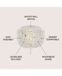Jonathan Y Allison 10" 2-Light Shabby Chic Farmhouse Wood Beaded/Metal Led Flush Mount, White