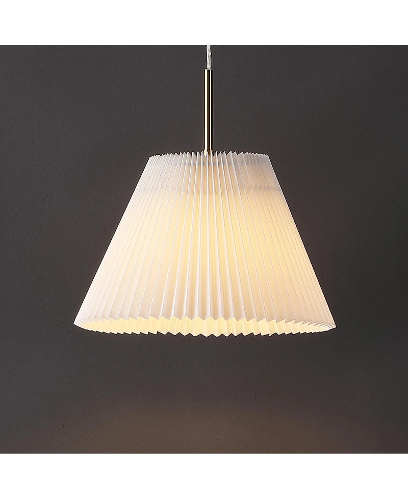 Jonathan Y Alden 14.25" 1-Light Classic French Country Iron Led Pendant with Pleated Shade, Brass Gold/White