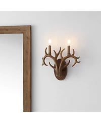 Jonathan Y Oakley 13.25" 2-Light Southwestern Bohemian Resin/Iron Faux Antler Led Sconce, Brown Wood Finish