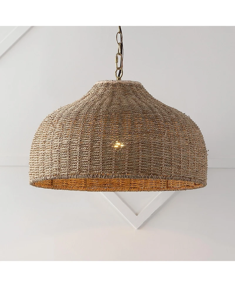 Jonathan Y Eliza 20" 1-Light Coastal Bohemian Rattan/Iron Dome Led Pendant, Brown/Brass Gold