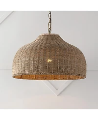 Jonathan Y Eliza 20" 1-Light Coastal Bohemian Rattan/Iron Dome Led Pendant, Brown/Brass Gold