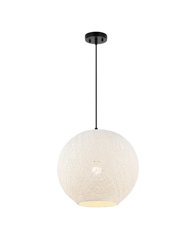 Jonathan Y Lacey 19.5" 1-Light Bohemian Minimalist Iron/Rope Woven Globe Led Pendant, White/Black