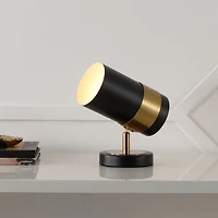 Jonathan Y Astra 9.25" Modern Industrial Iron Adjustable Indoor Led Floor Spotlight, Black/Brass Gold