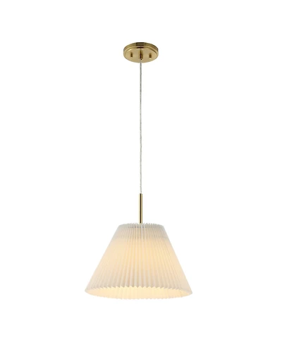 Jonathan Y Alden 14.25" 1-Light Classic French Country Iron Led Pendant with Pleated Shade, Brass Gold/White