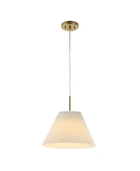 Jonathan Y Alden 14.25" 1-Light Classic French Country Iron Led Pendant with Pleated Shade, Brass Gold/White