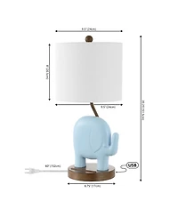 Jonathan Y Ellie 20.25" Bohemian Designer Iron/Resin Elephant Led Kids' Table Lamp with Phone Stand and Usb Charging Port, Pink