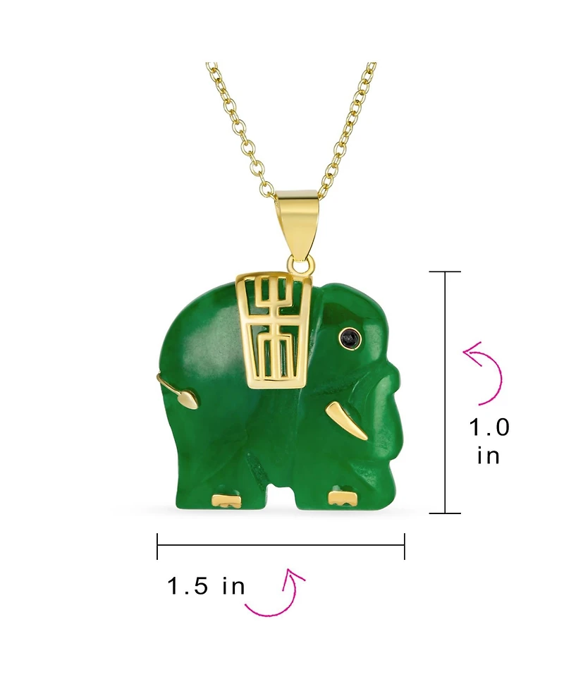 Bling Jewelry Bali Style Tribal Green Jade Elephant Pendant Necklace in 14K Gold 18 Inch