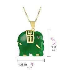 Bling Jewelry Bali Style Tribal Green Jade Elephant Pendant Necklace in 14K Gold 18 Inch