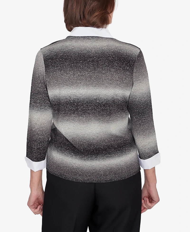 Alfred Dunner Petite Classics Chevron Ombre Woven Sweater
