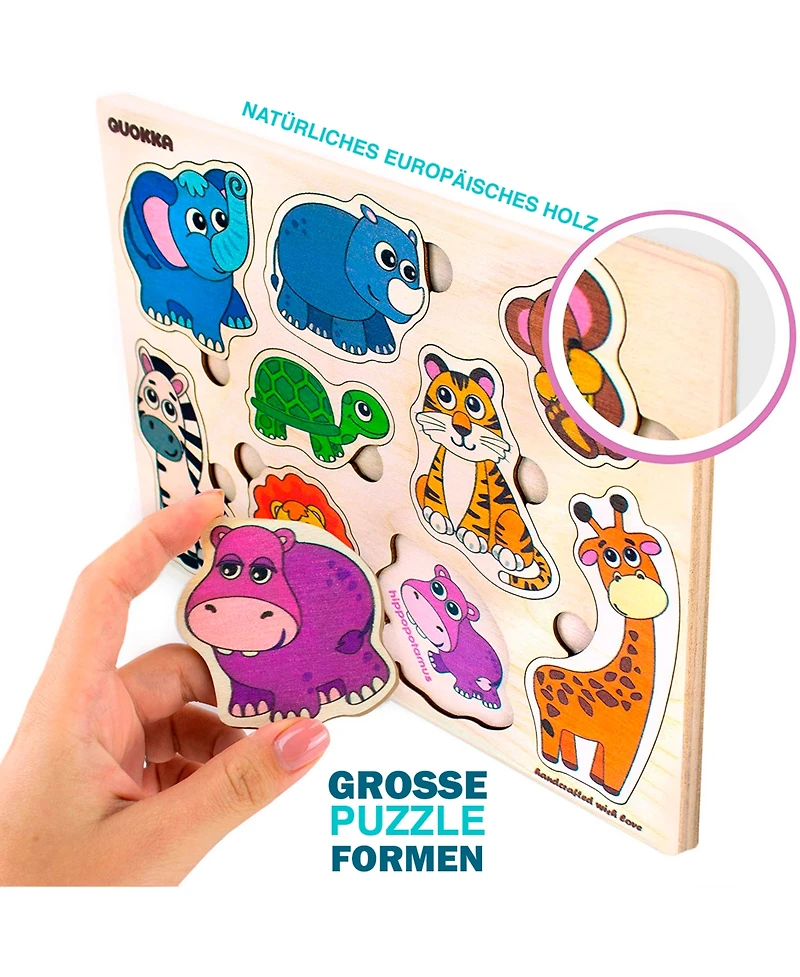 Quokka Learning Travel Toddler Wooden Puzzles Ages 2-4 Animals Shapes