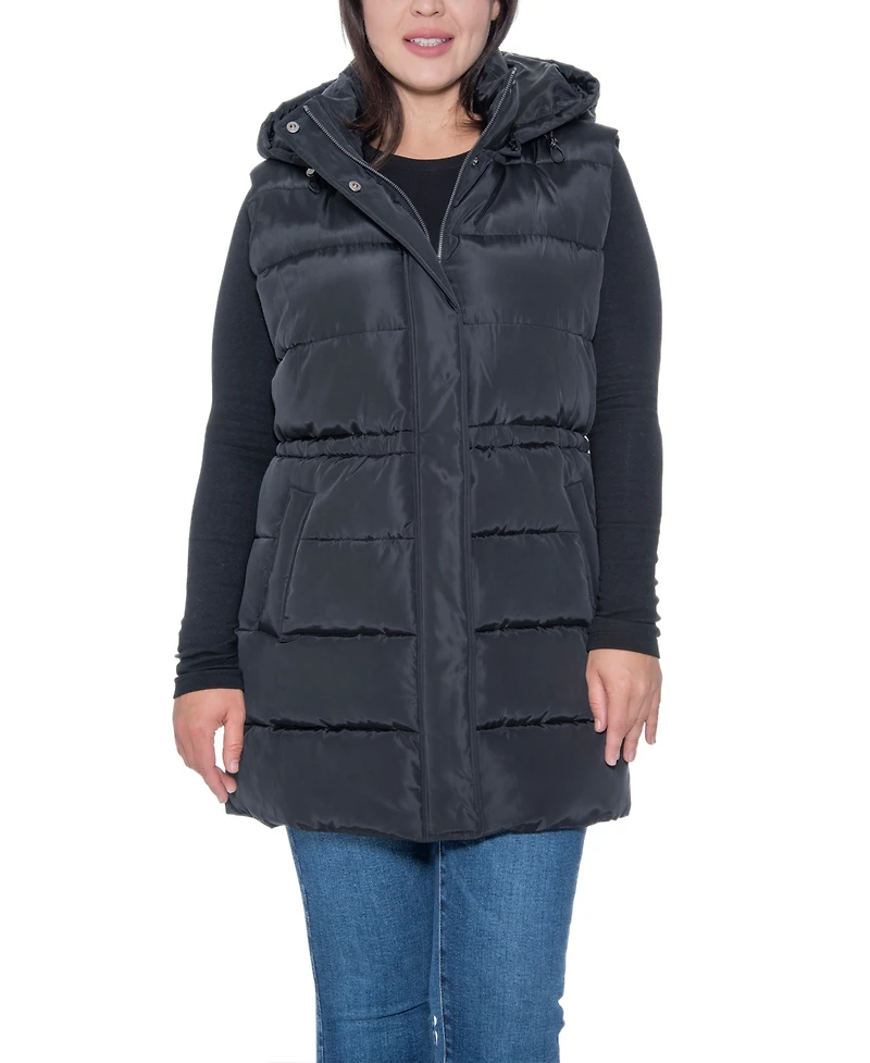 Sebby Collection Plus Puffer Vest With Drawstring Waist